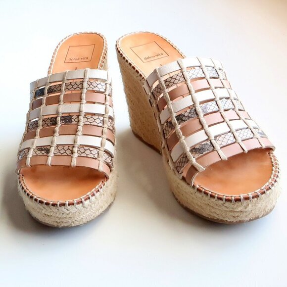 Dolce Vita Beige Platform Espadrille Wedge Heel Mule Sandals Slip-on Summer Shoe - Picture 5 of 16